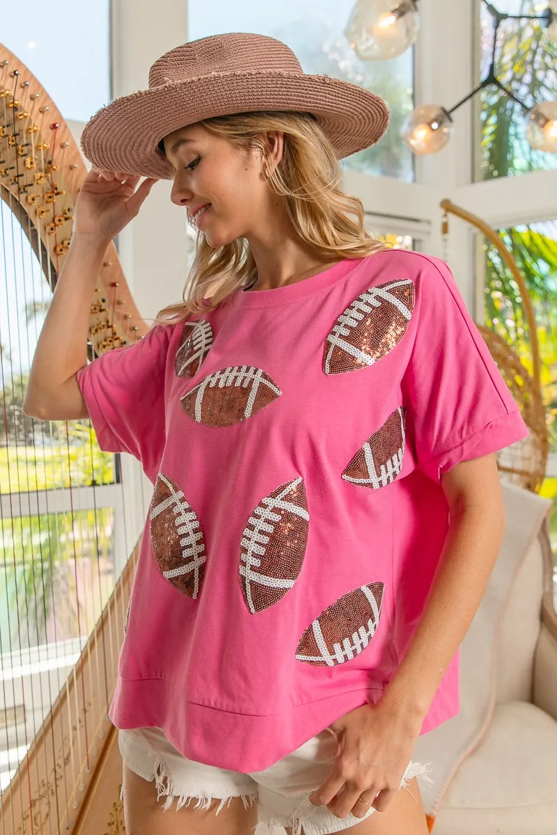 Game Day Sequins Patched Half Sleeves Top