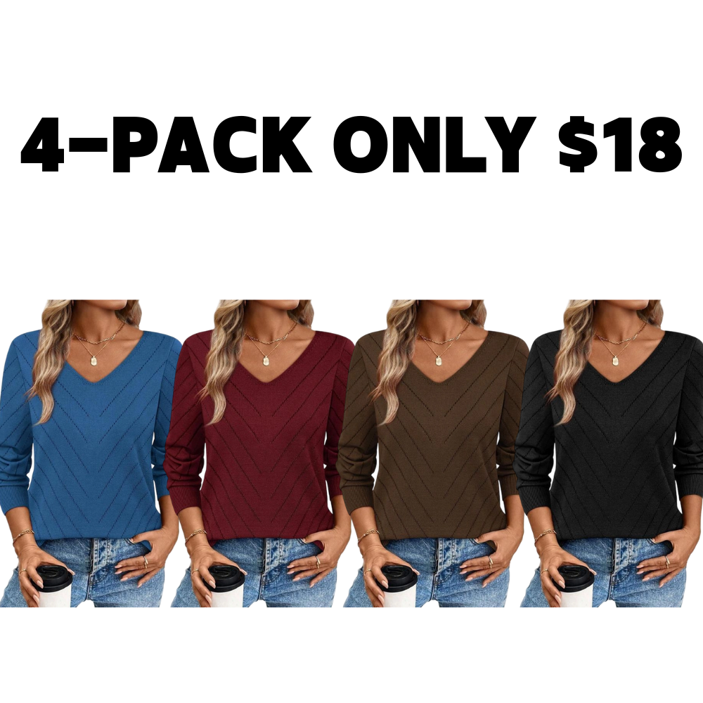 V-Neck Knit Sweater for Women - Apricot Basic Fitted Minimalist Crochet Details Breathable Lightweight Pullover Top