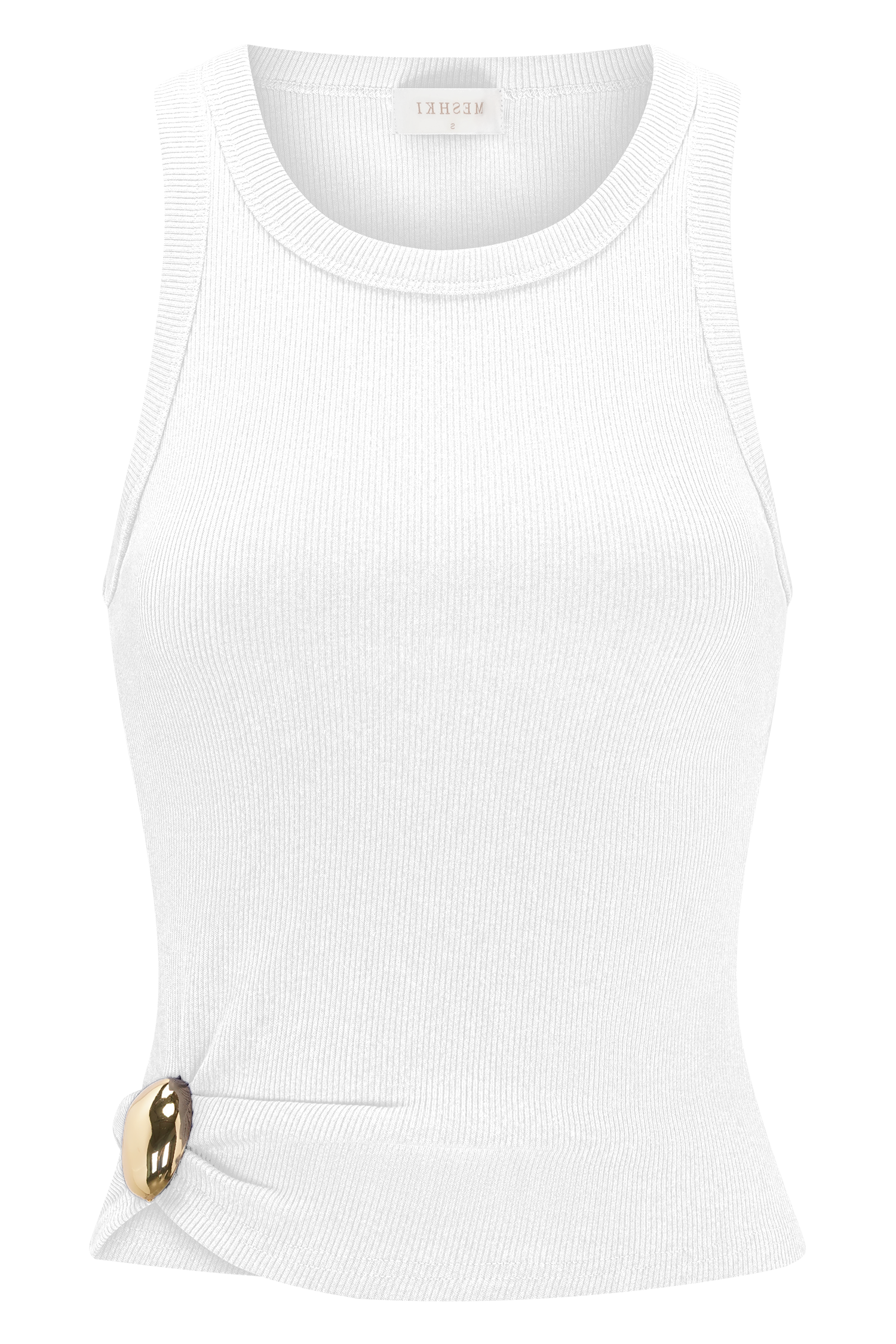 White Ribbed Sleeveless Top With Hardware