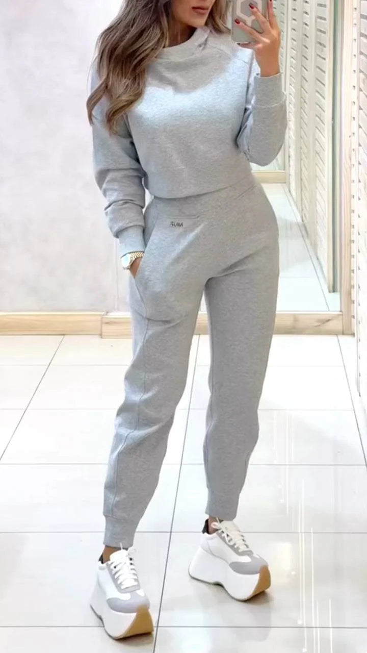 Ladies' High Collar Long Sleeve Autumn and Winter Casual Sweater Suit