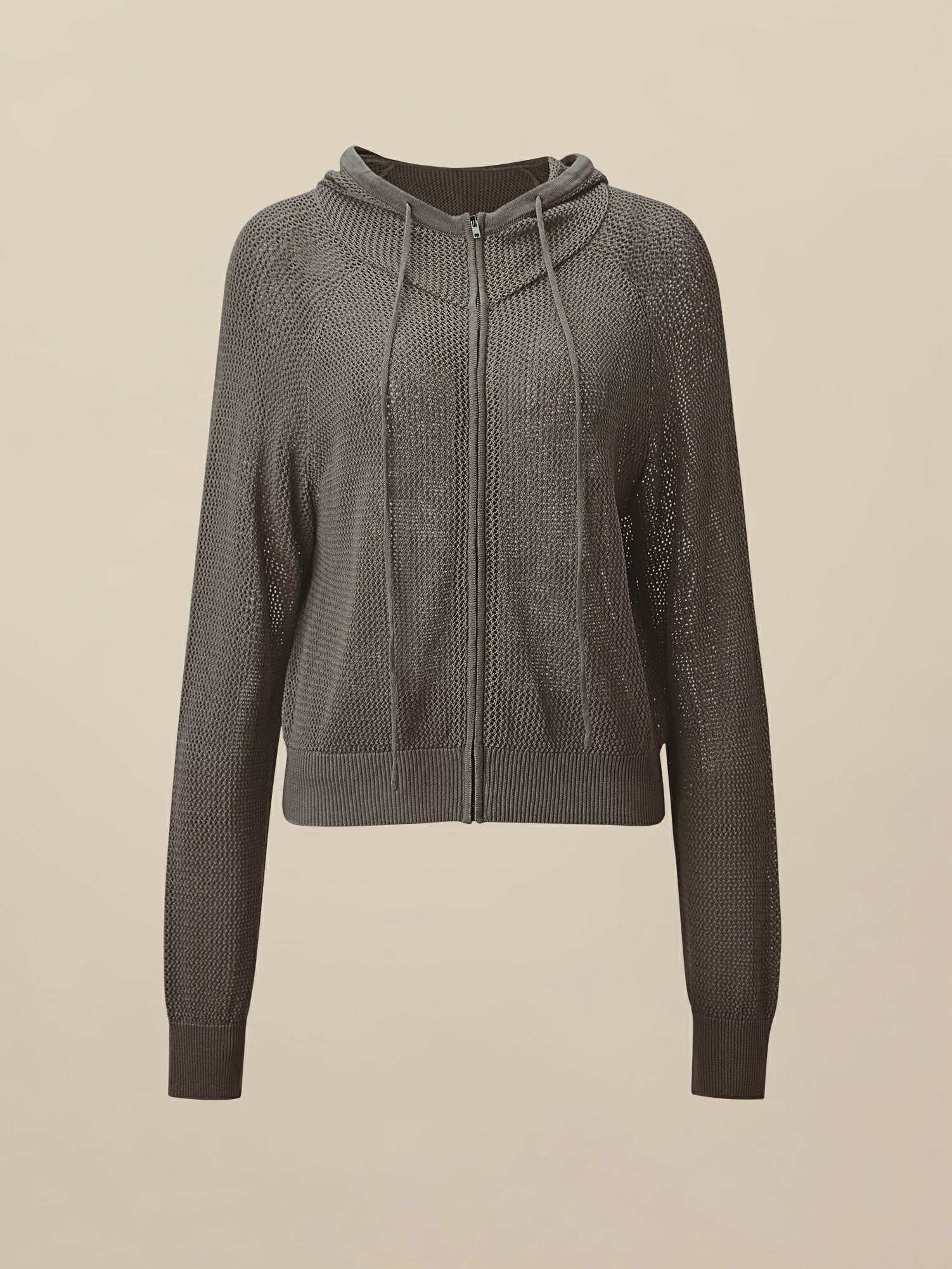 Linen & Lyocell Hooded Hollow Out Cardigan