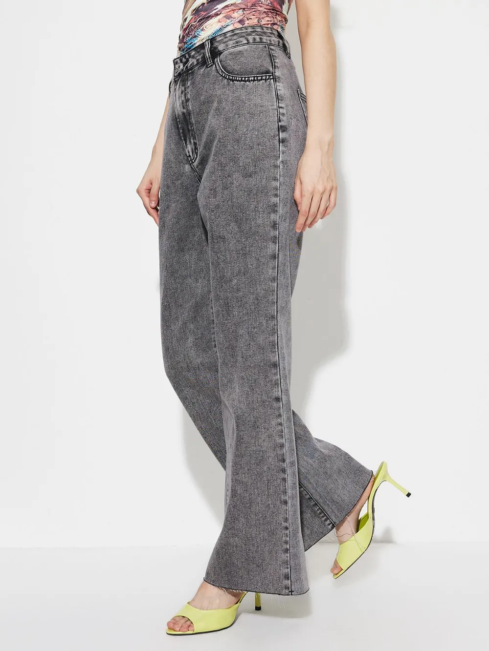 High Waist Mineral Wash Bootcut Jeans with Pockets