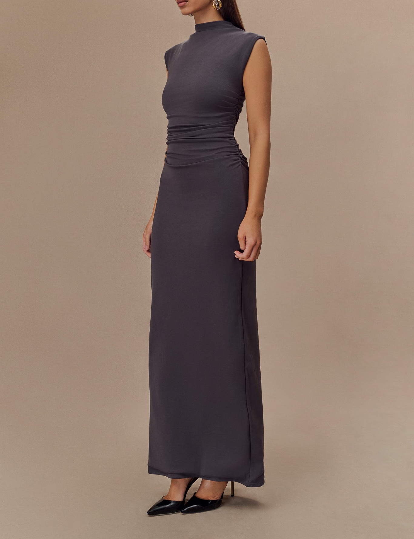 Charcoal High Neck Sleeveless Maxi Dress