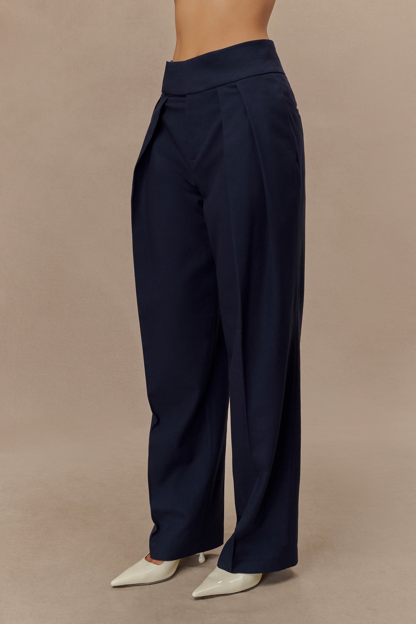 Navy Pleated High Waisted Pants