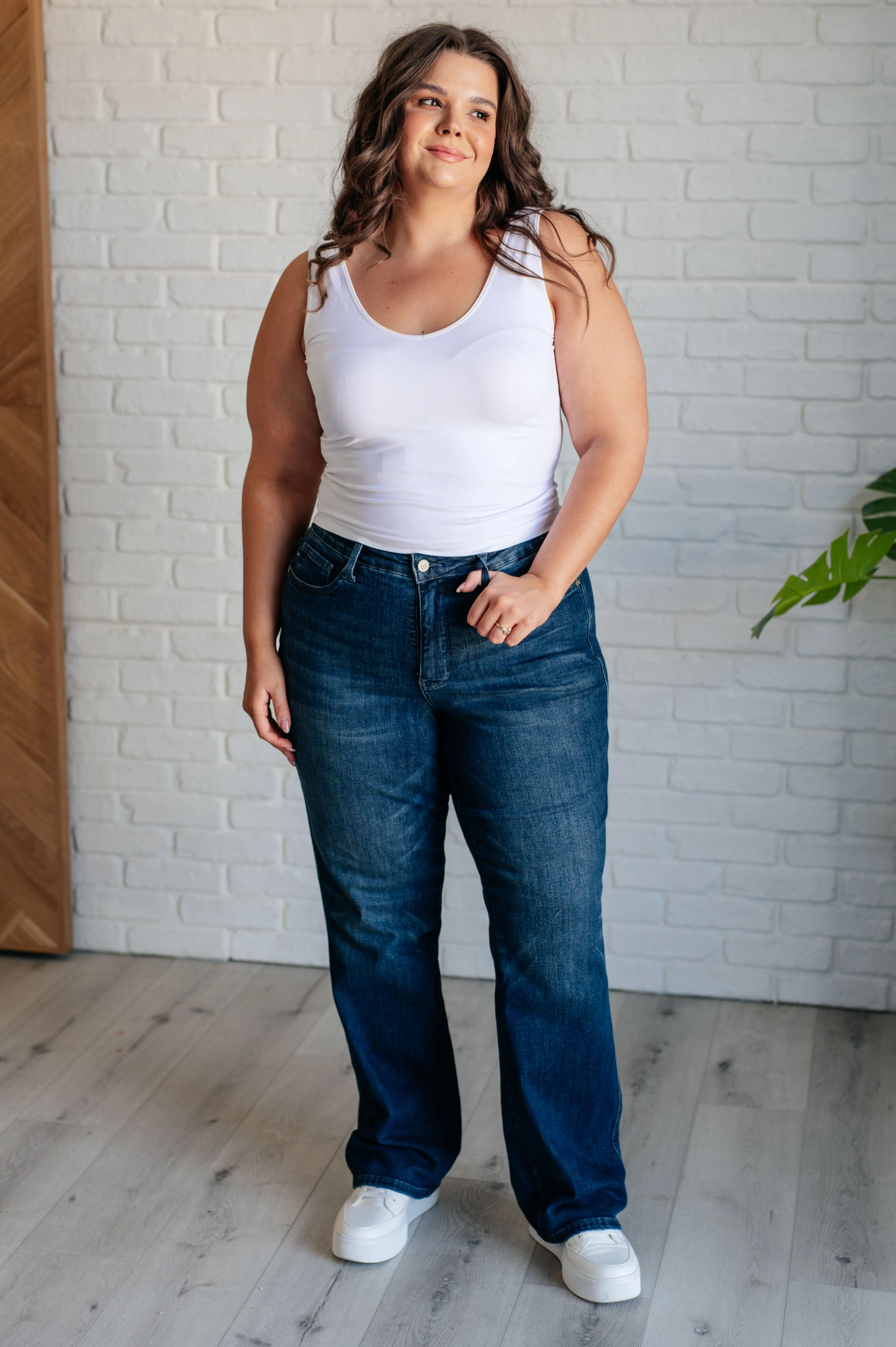 Mid Rise Control Top Classic Straight Jeans