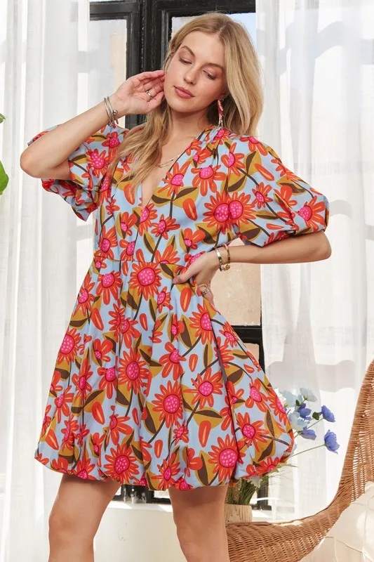 Puff Sleeve Floral Dress