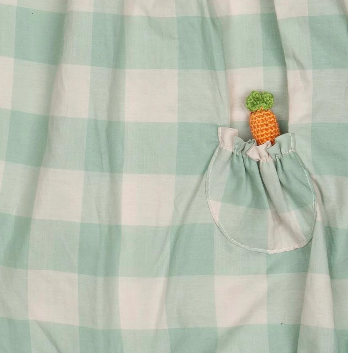 Carrot Pocket Romper -Green Gingham