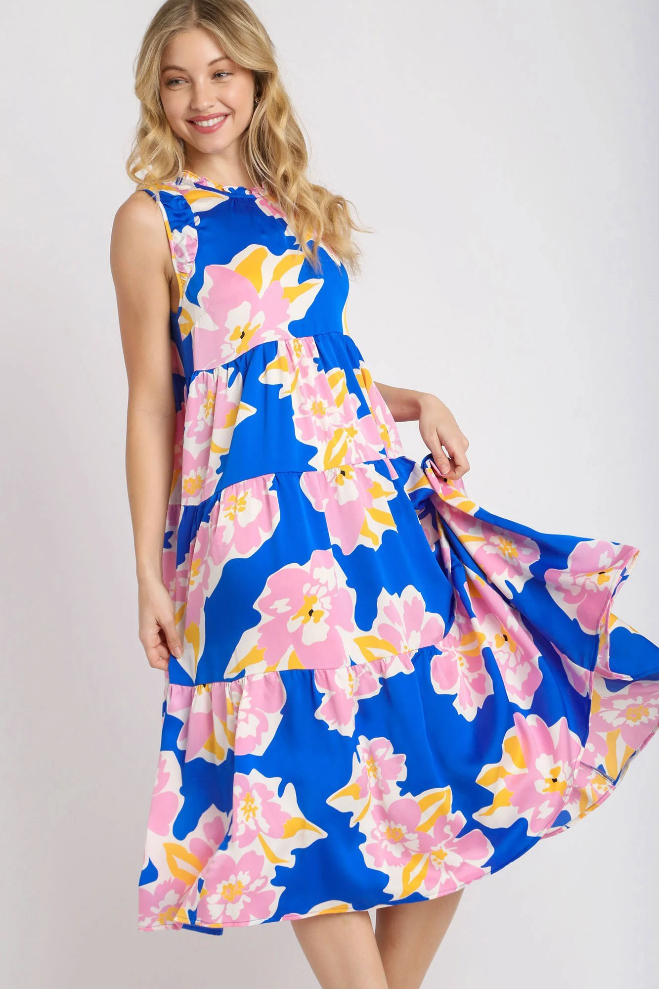 Full Size Floral Tiered Midi Tank Dress