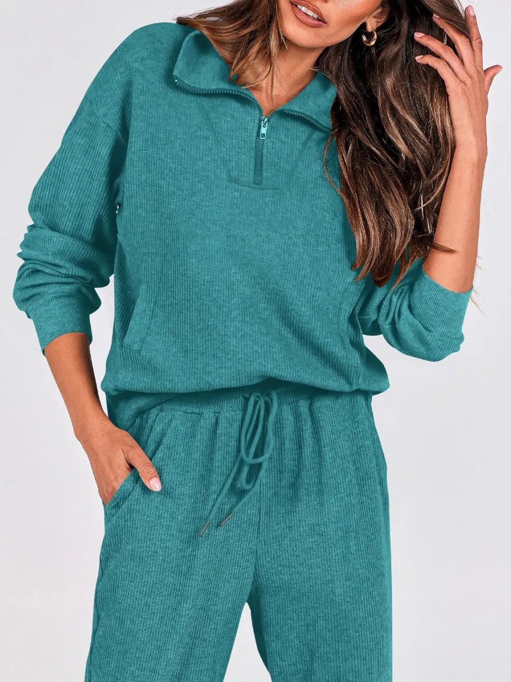 Women's Long Sleeve Half Zip Sweatshirt Sweatpants Lounge Set Sweatsuits with Pockets