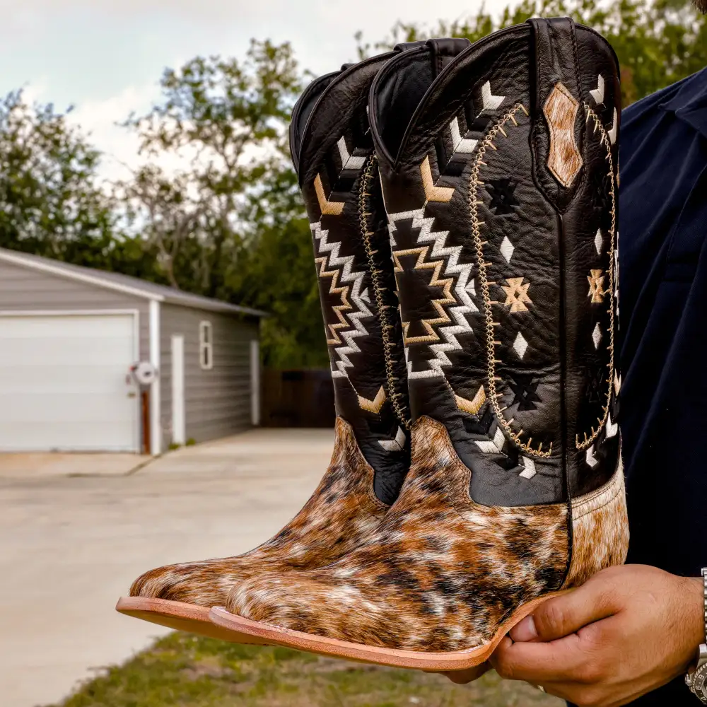 Genuine Brown Cowhide Leather Boots - Square Toe