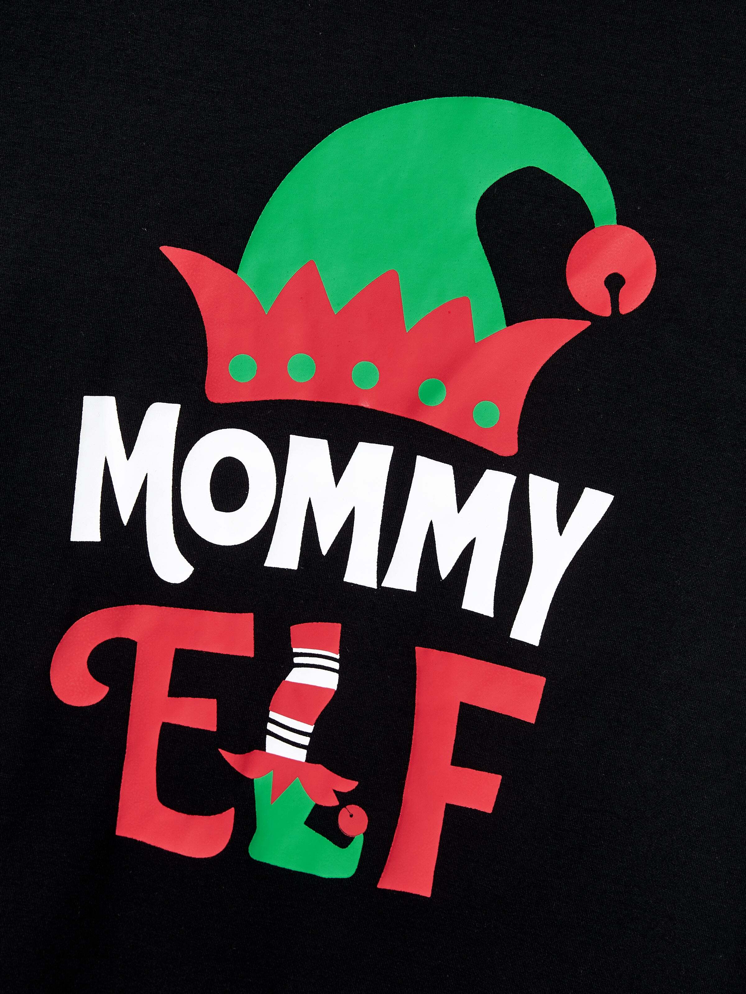Christmas Matching Family Pajamas Set Elf Print PJS with Christmas Socks Black