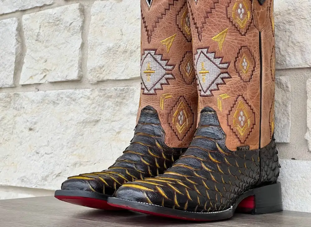 Men’s “Bumblebee” Python  Leather Boots With Tan Shaft