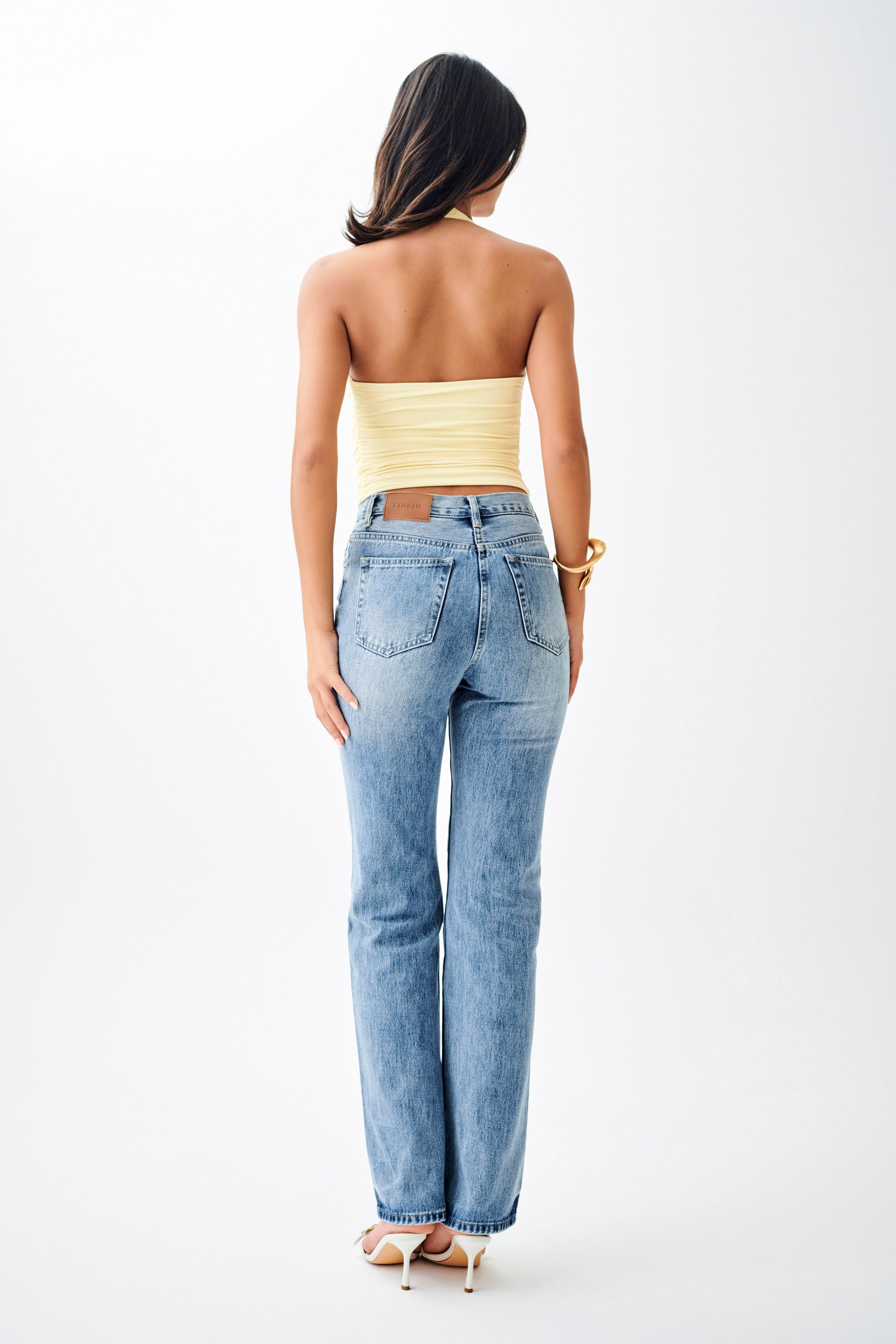 Blue High Waisted Straight Leg Jeans