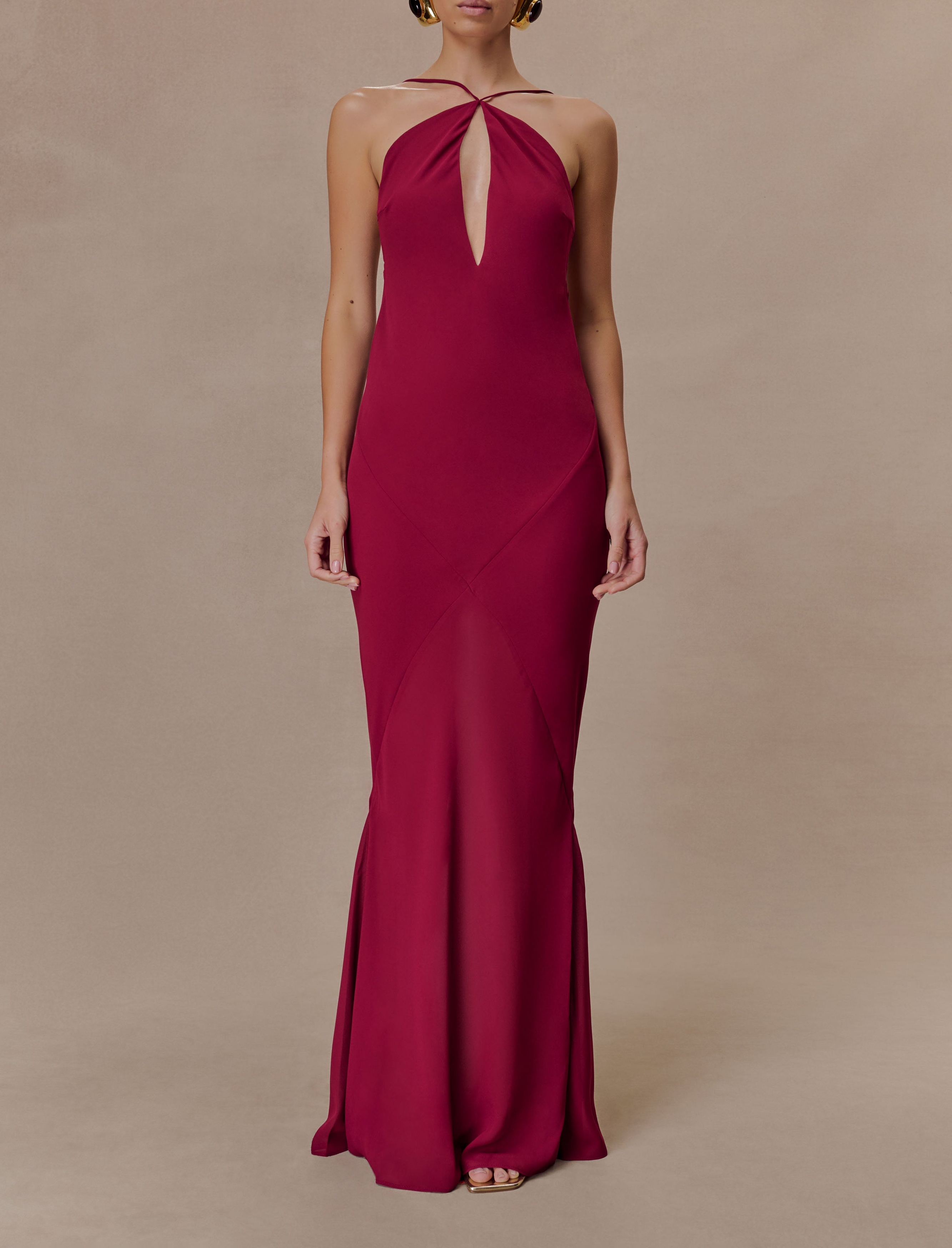 Red Slip Halter Maxi Dress