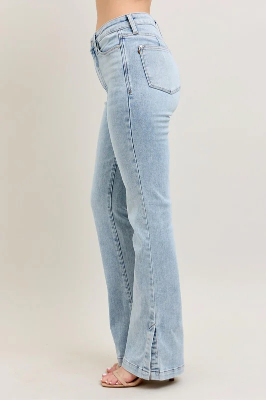 Blue Full Size Tummy Control Vintage Wash Side Slit Slim Boot Jeans Plus Size