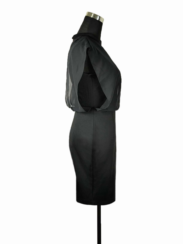 Gauze Hollow See-Through Split-Joint Zipper Loose Sleeveless Stand Collar Midi Dresses Evening Dresses