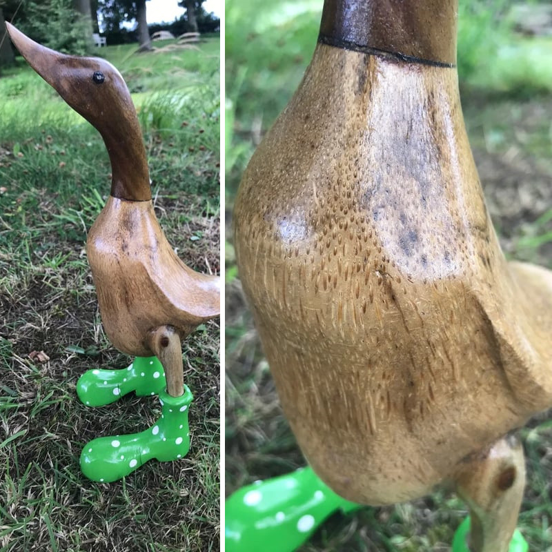 Handmade Carved Wellies Duck Family