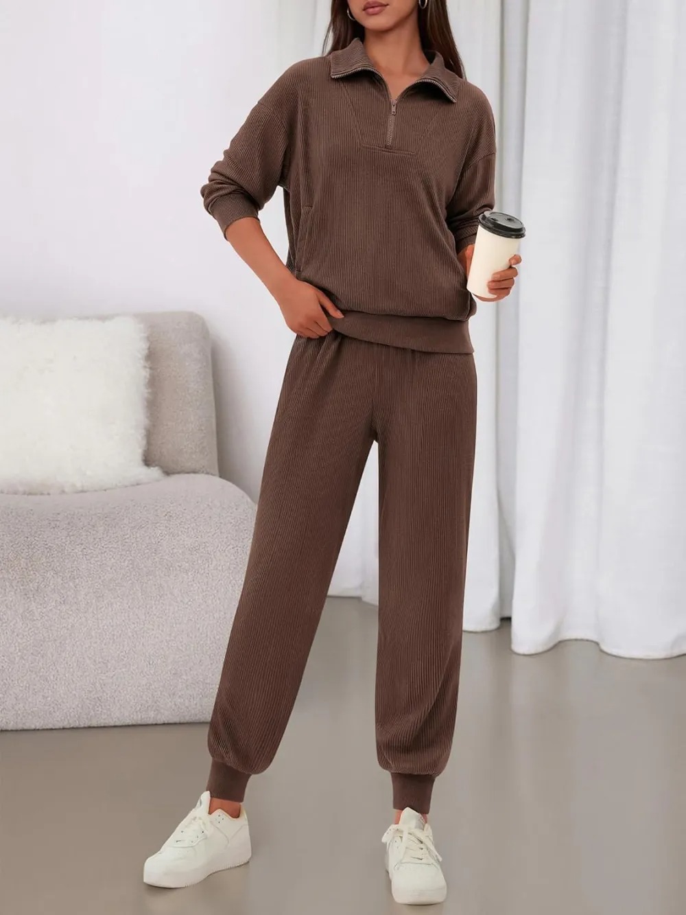 Women's Long Sleeve Half Zip Sweatshirt Sweatpants Lounge Set Sweatsuits with Pockets