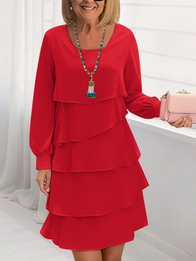 Plain Crew Neck Casual Dress With No