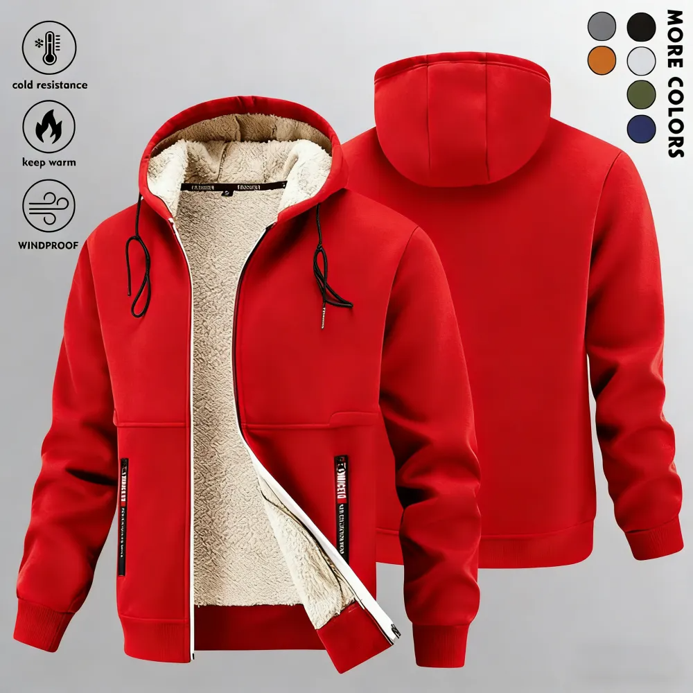 Men's Winter Thick Sherpa Zip-Up Hooded Jacket