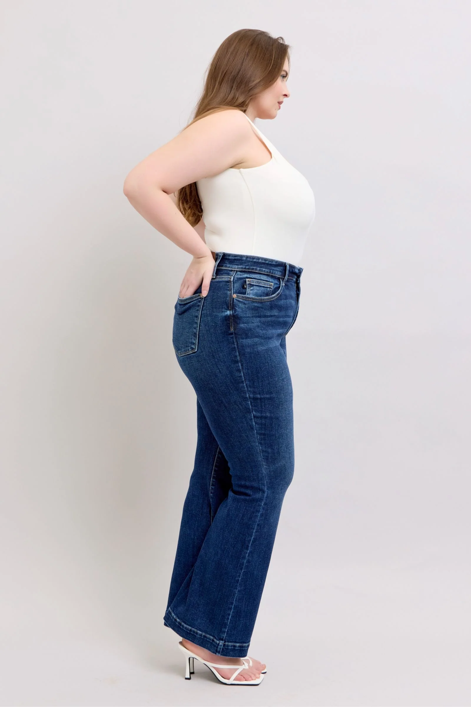 Blue Full Size High Rise Flare Jeans with Pockets Plus Size