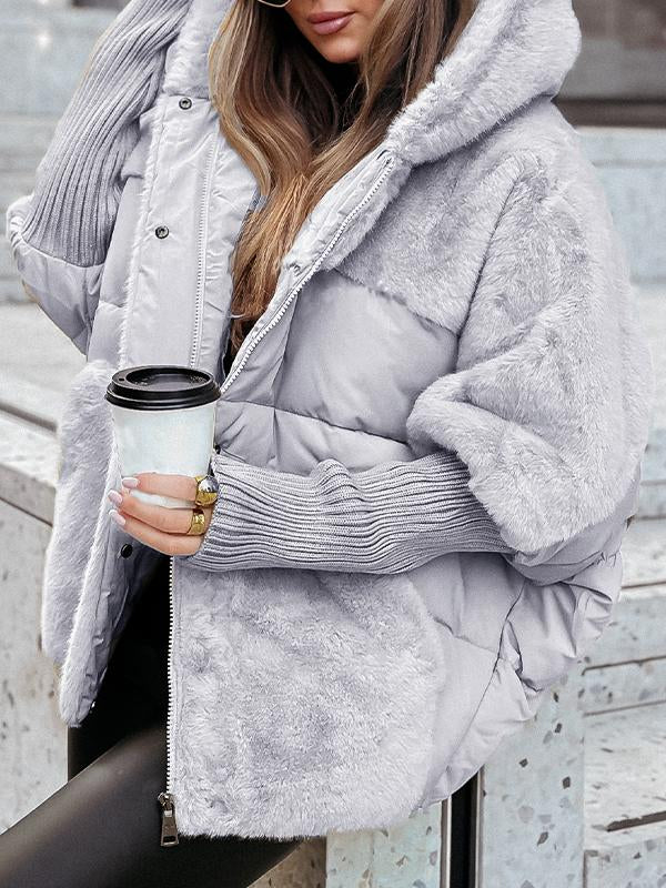 Women's Fashionable Patchwork Color Hooded Thermal Jacket