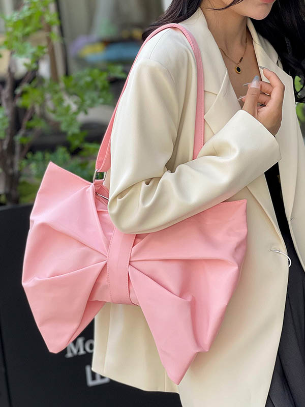 Bowknot Solid Color Zipper Shoulder Bags