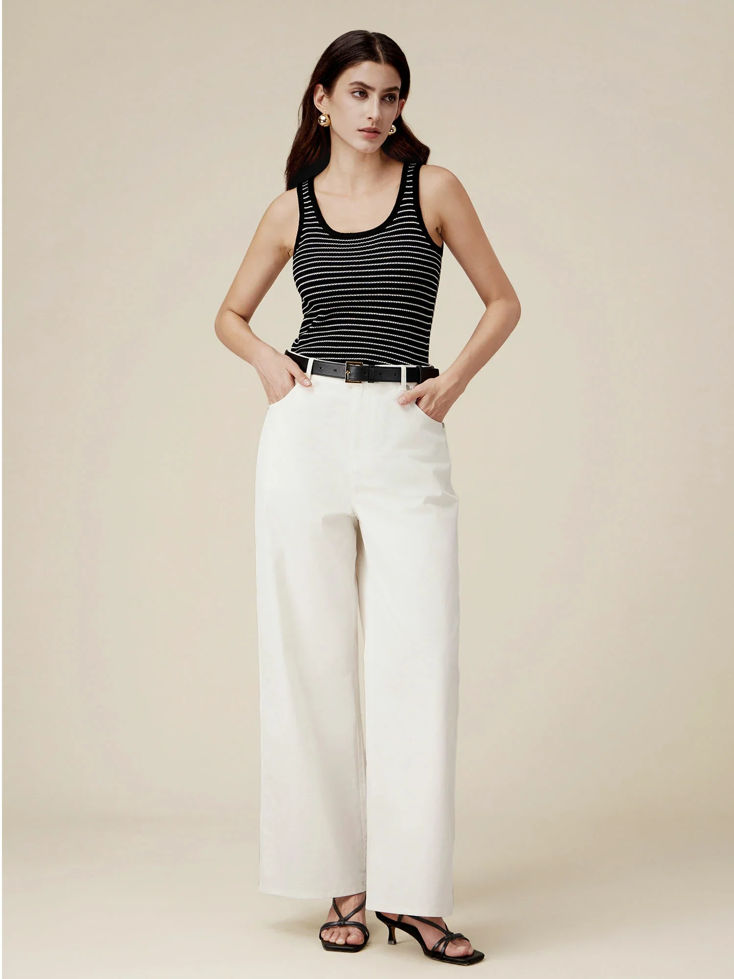 Lyocell  & Linen Striped Slim Fit Tank Top