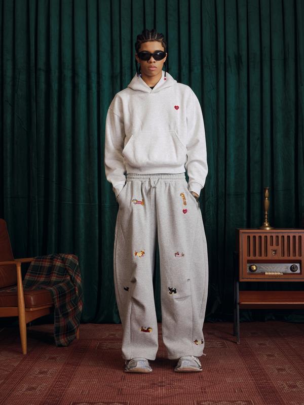 Unisex Embroidery Puppy Baggy Barrel Sweatpants