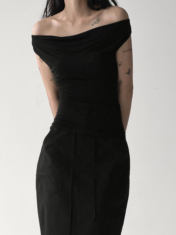 Backless Lace-Up See-Through Solid Color Split-Joint Loose Skinny Off-The-Shoulder T-Shirts Tops