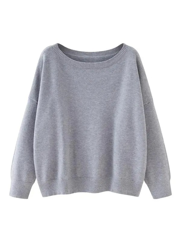 Women's Plain Scoop Neck Sweater, Casual Drop Shoulder Long Sleeve Jumper, Women Fall & Winter Knit Top