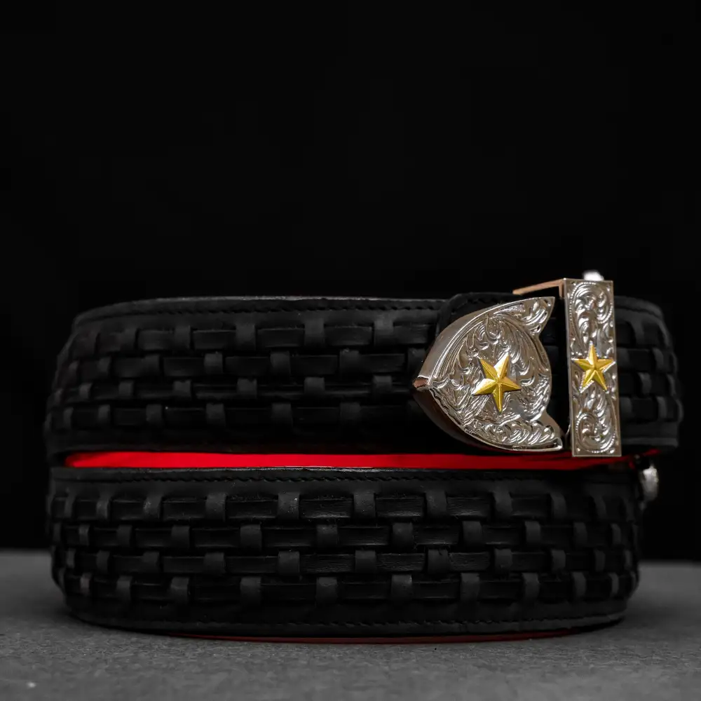 Black Basketweave Leather Belt