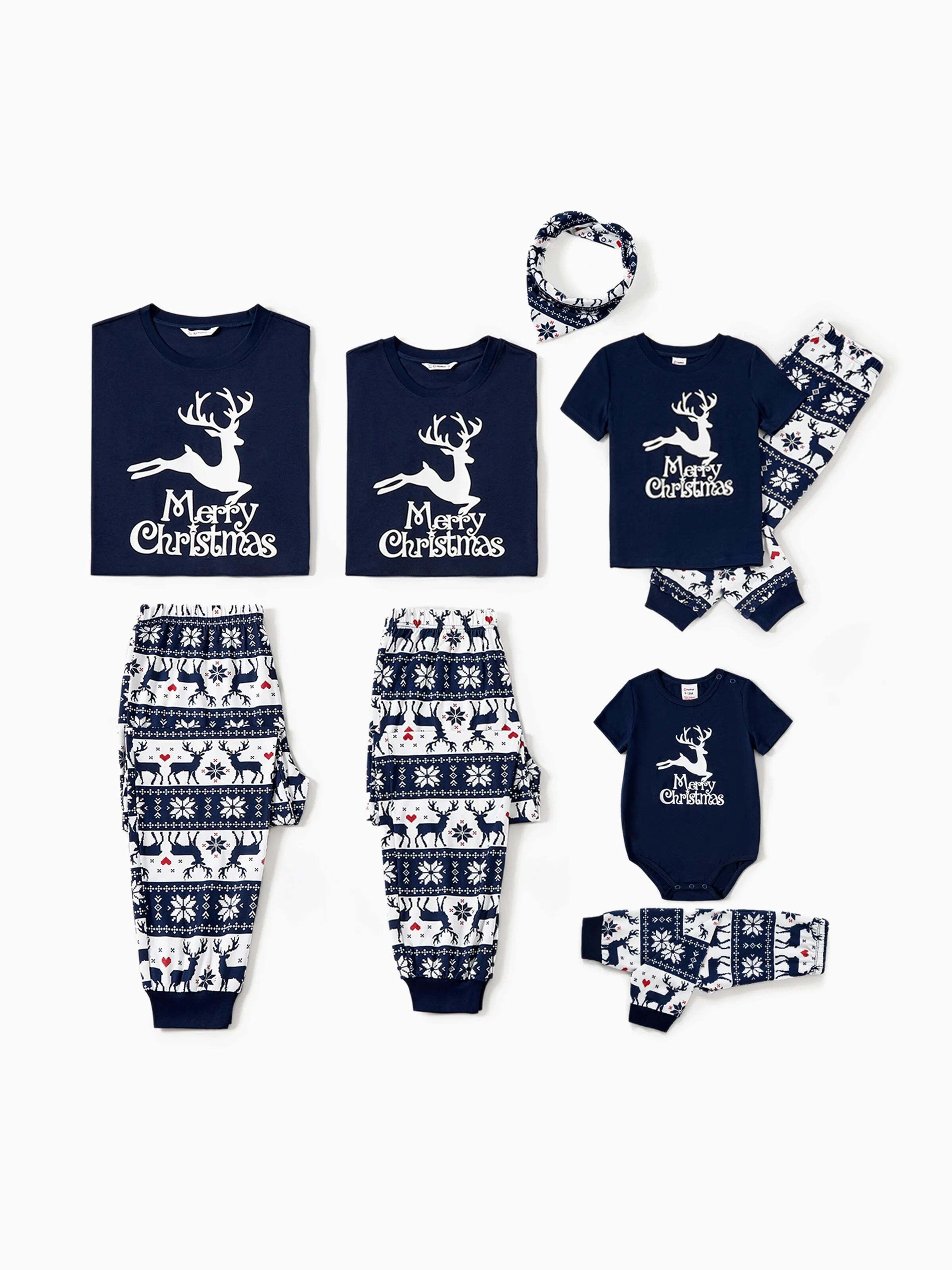 Christmas Reindeer Print Glow in the Dark Family Matching Pajamas Sets with Christmas Socks Deep Blue