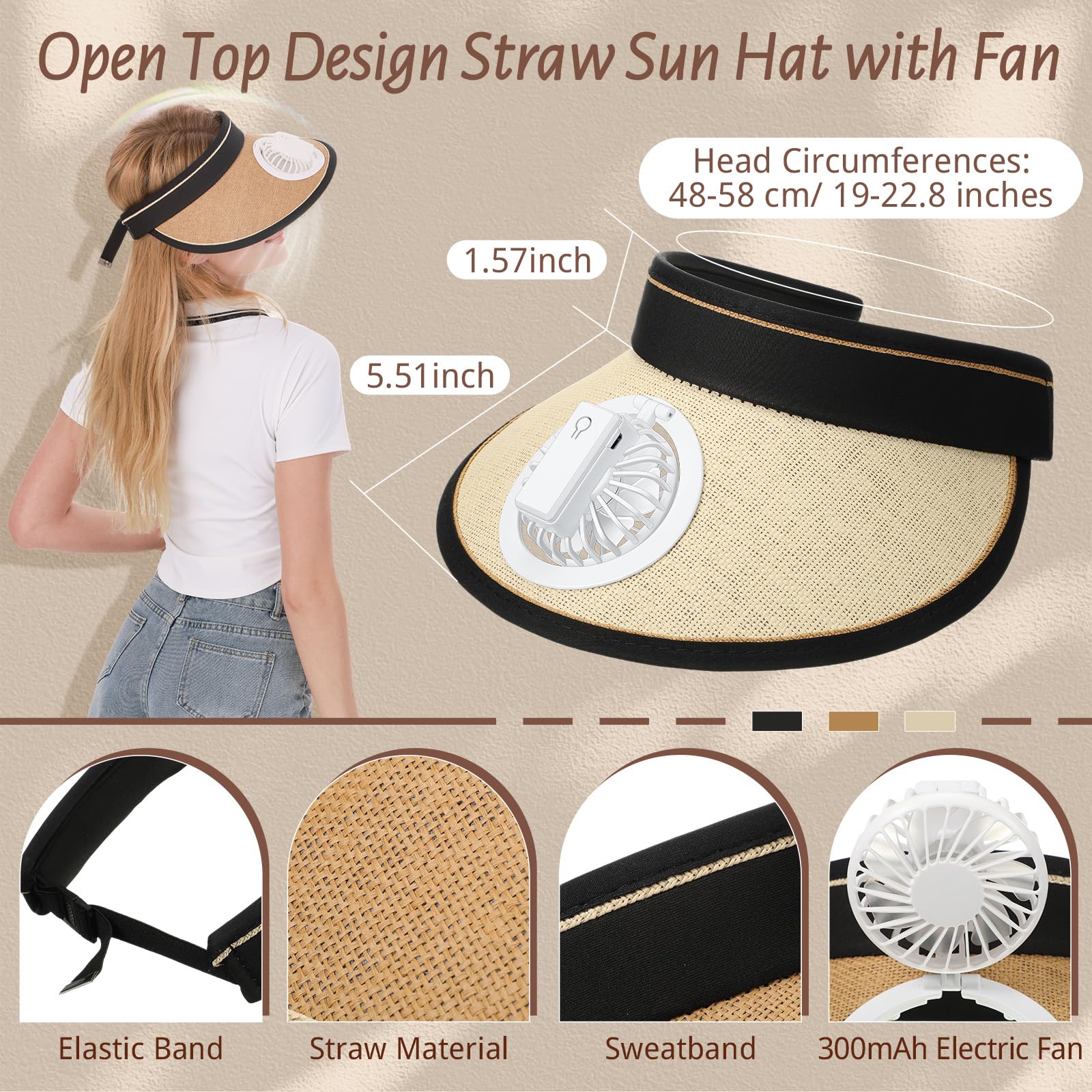 Women Sun Visors Hat with Fan