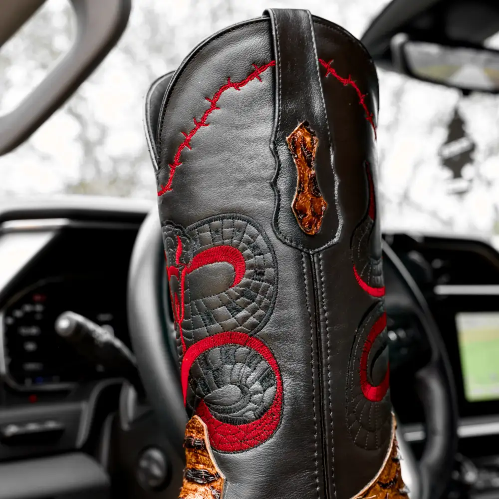 Honey Cognac Python Leather Boots - Square Toe