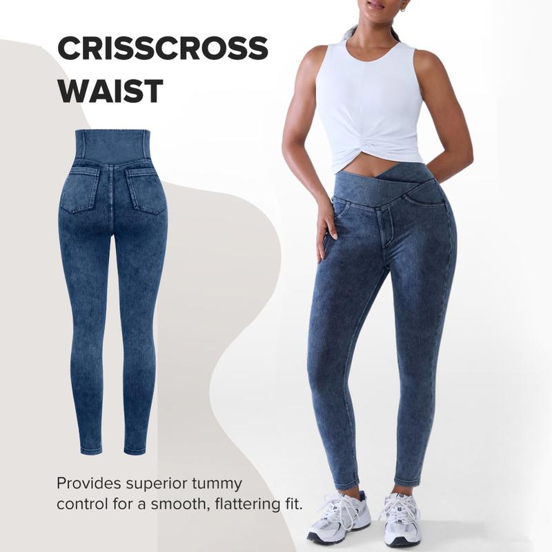 Women’s High-Waisted Bootcut Flare Jeans – Crossover Waist, Stretch Denim & Back Pockets