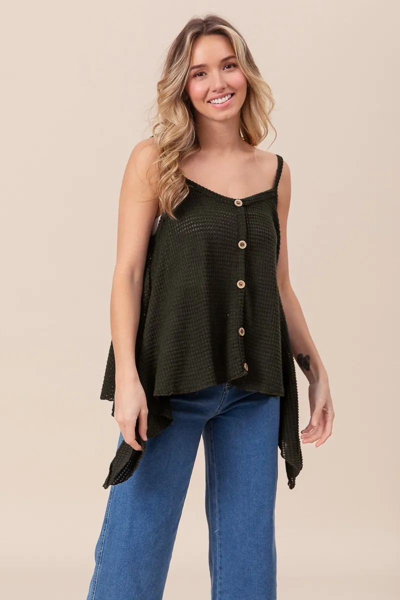 Popcorn Waffle Knit with Buttoned Front Cami Top
