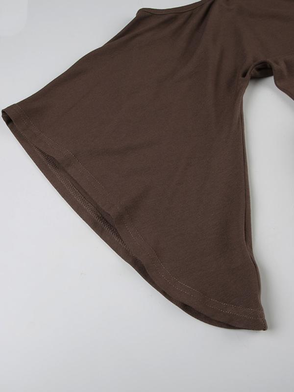 Women’s Retro Asymmetrical Beaded Shoulder Top – Slim Fit Flounce Sleeve Blouse