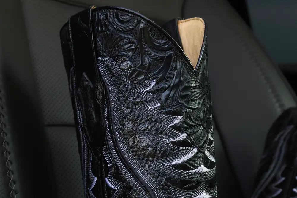 Men’s Black Ostrich Leather Boots — Square Toe