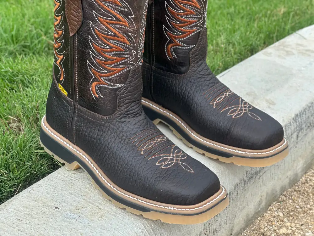 Men’s Dark Brown Bull Neck Leather Work Boots- No Steel Toe