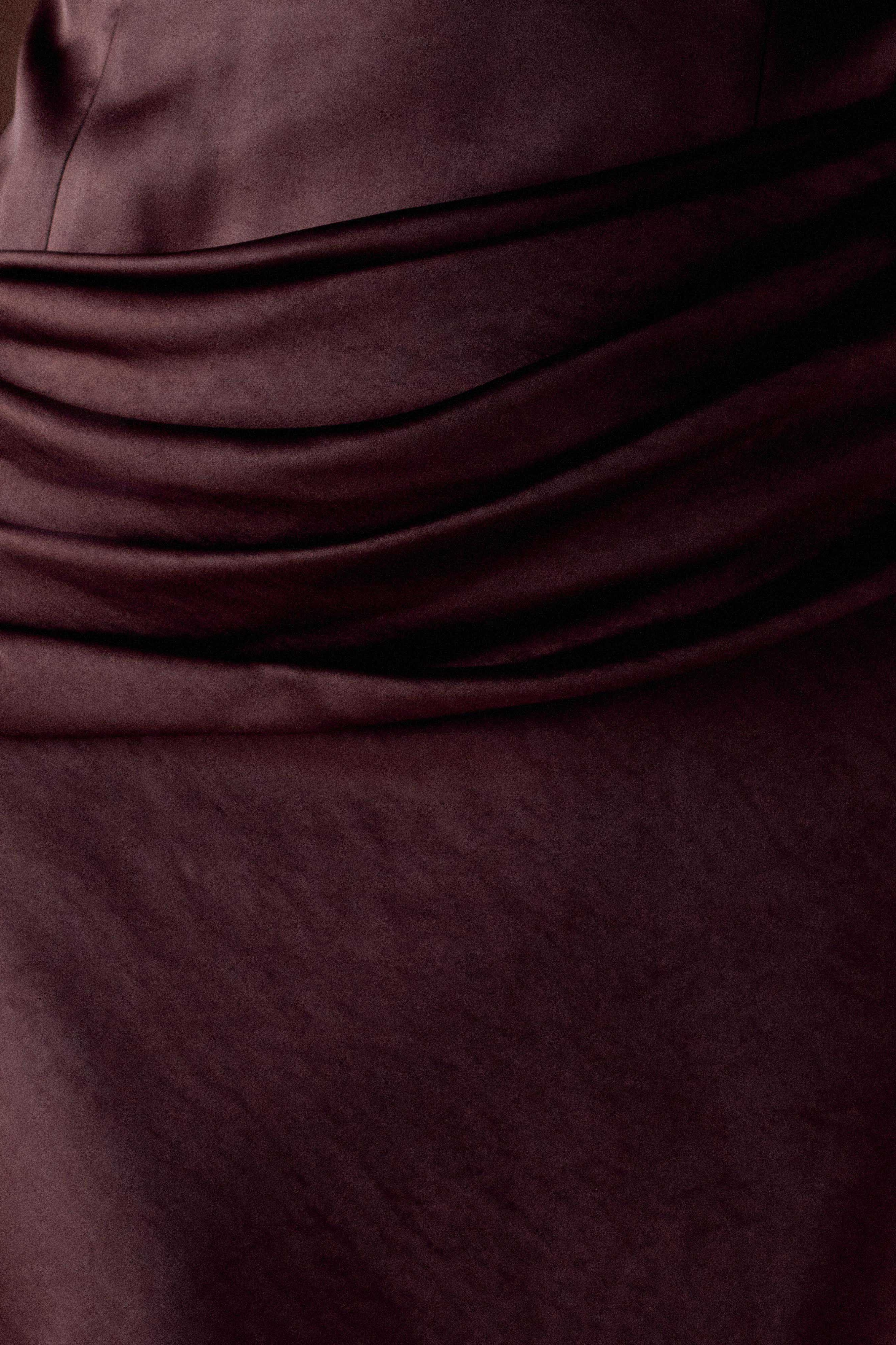 Chocolate Strapless Satin Maxi Dress