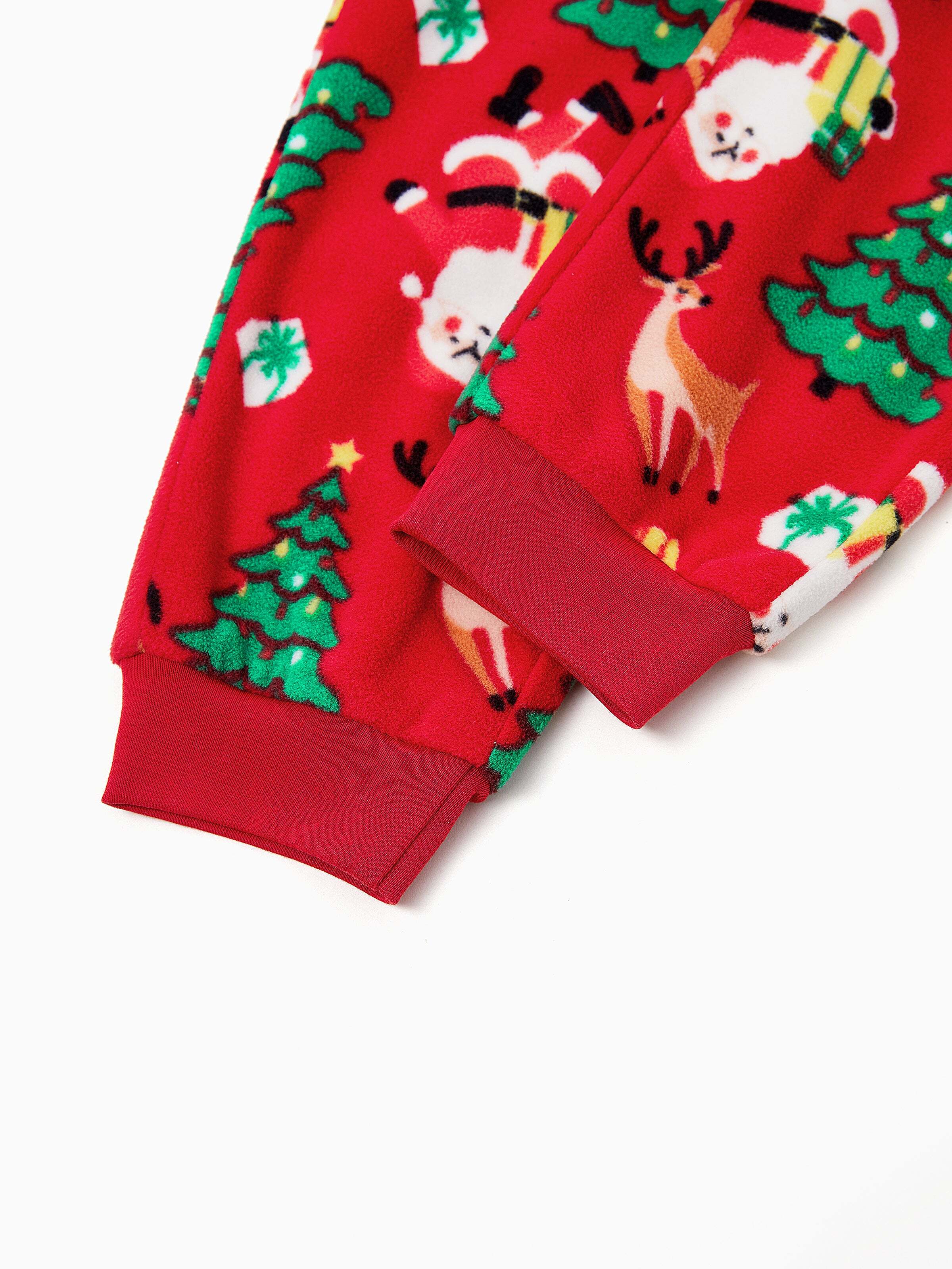 Christmas Matching Family Pajamas Set Santa Claus and Christmas Tree Print Red Fleece PJS with Christmas Socks Red