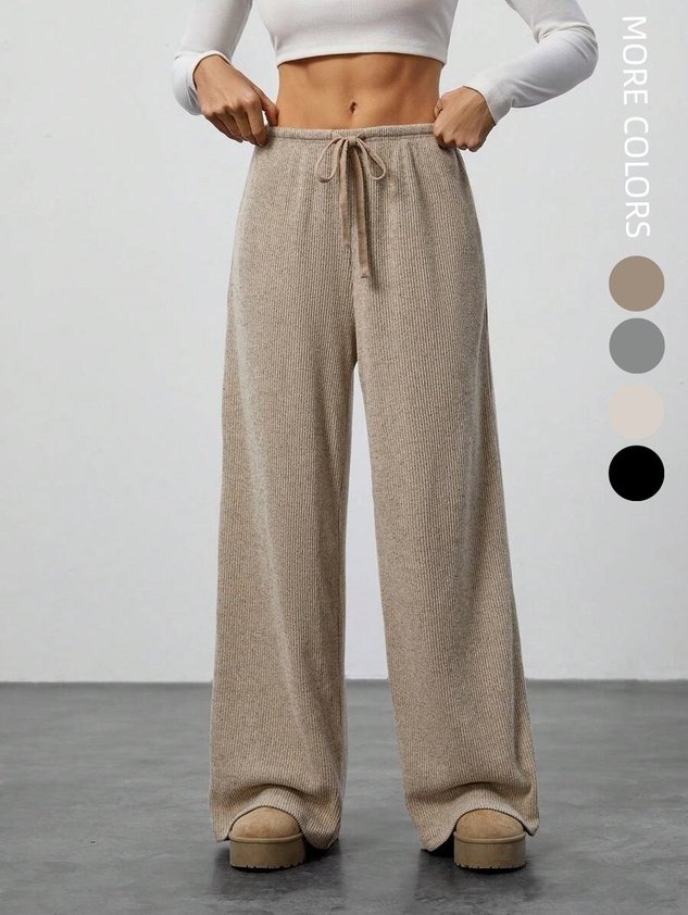 Women's  Elastic Waist H-Line Wide Leg Pants Daily Going Out Pants Khaki Casual Split Joint Plain Spring/Fall Pants