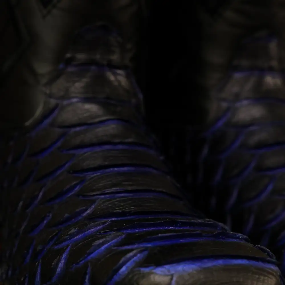 Black & Indigo Jumbo Python Leather Boots - Square Toe