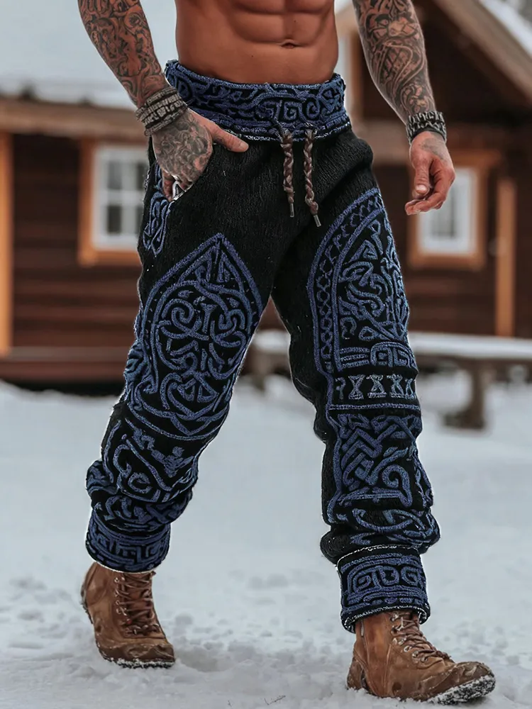Men's Viking Tribal Celtic Geometry Pattern Art Cozy Knit Pants