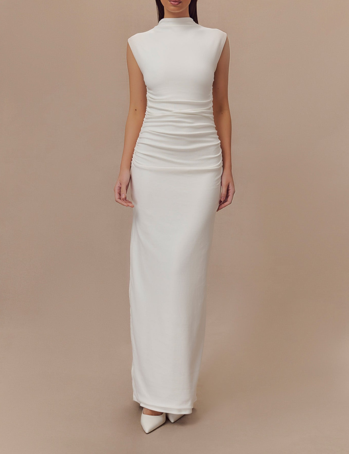 White High Neck Sleeveless Maxi Dress