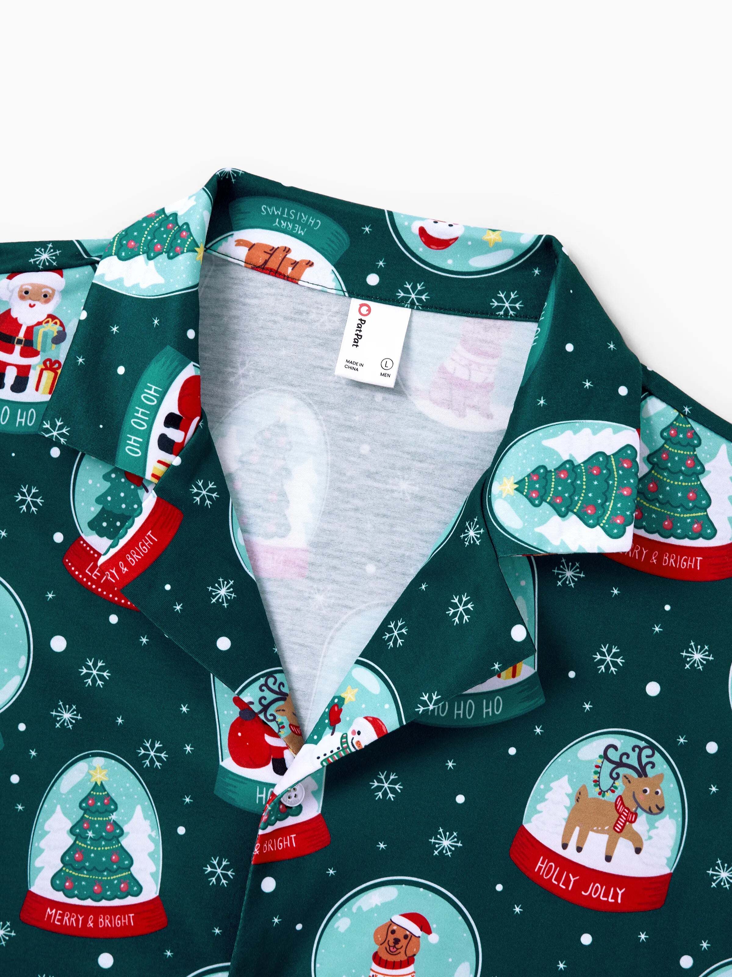 Christmas Matching Family Pajamas Set Santa Claus Christmas-themed Print PJS Turquoise