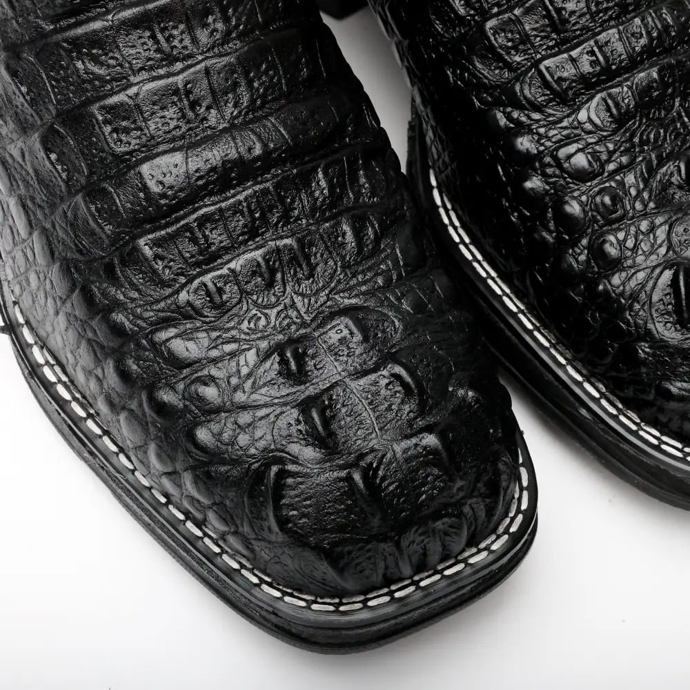 Black Caiman Neck Leather Boots With 3D Lightweight Sole - Composite Toe