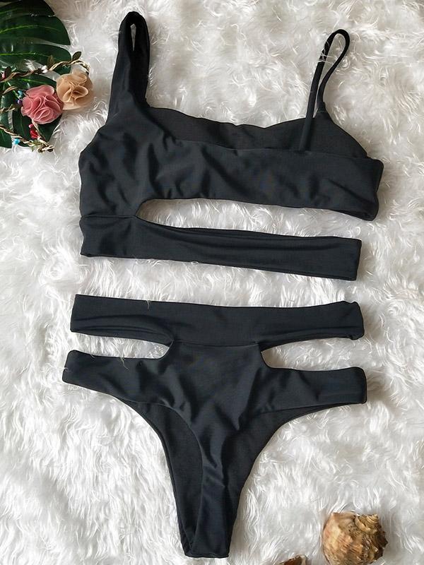 Hollow Sexy Plain Bikinis Swimwear