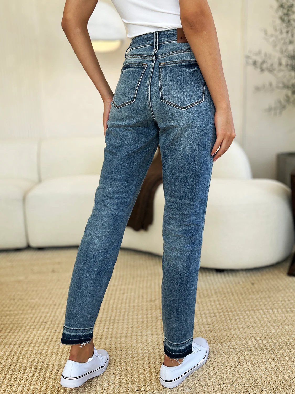 Blue Full Size Mid Rise Rigid Magic Release Hem Jeans